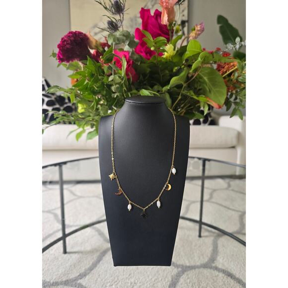 Stainless Steel Gold Pearl Moon Stars Necklace New - Picture 2 of 4